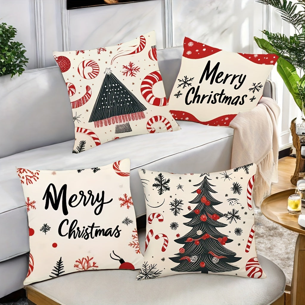 Set van 4 Kerstkussenhoezen | Sfeervolle Decoratieve Kussenhoezen Voor Kerstmis en Woonkamer - Westlich