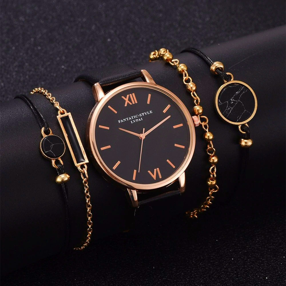 Analoog Quartz Horloge met 4 Matching Armbanden voor een Stijlvolle Vrouwelijke Look - Renzy