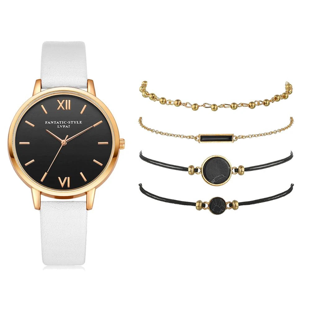 Analoog Quartz Horloge met 4 Matching Armbanden voor een Stijlvolle Vrouwelijke Look - Renzy