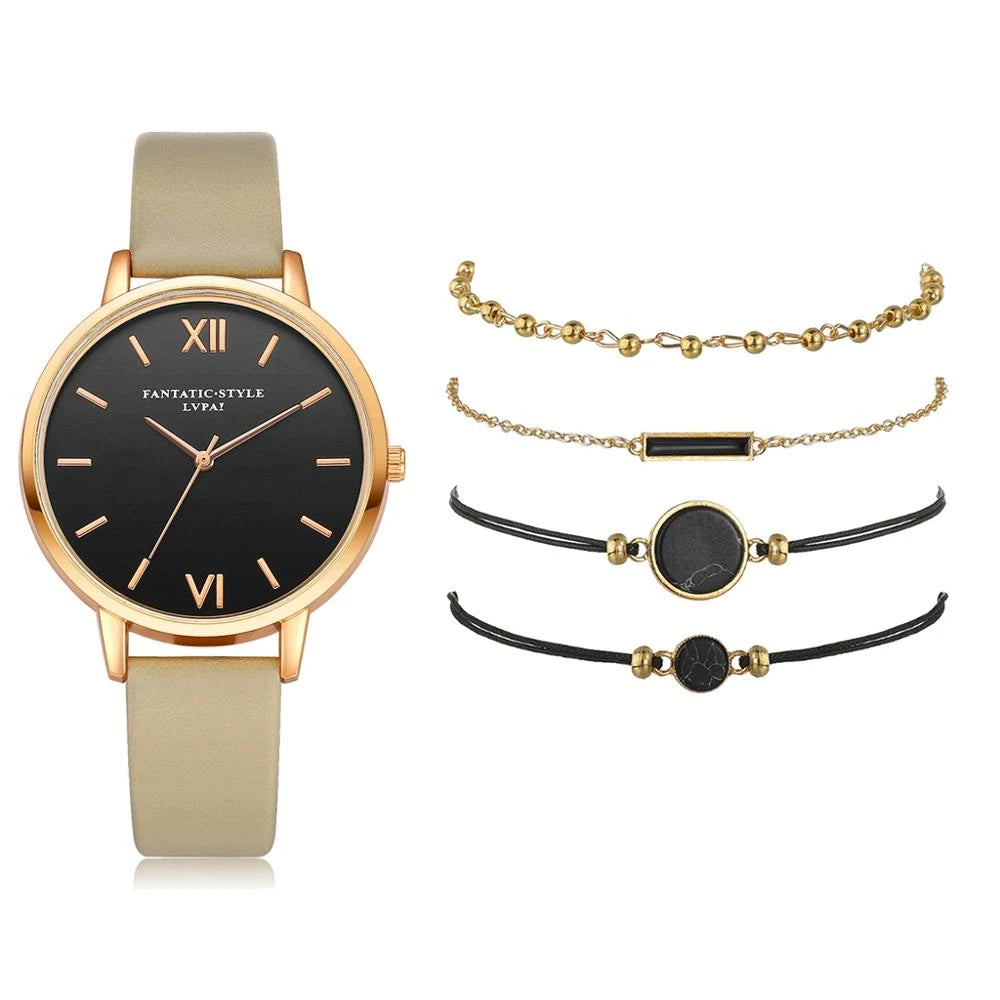 Analoog Quartz Horloge met 4 Matching Armbanden voor een Stijlvolle Vrouwelijke Look - Renzy