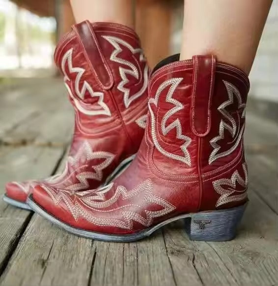 Dames Geborduurde PU Leren Hoge Hakken Cowboylaarzen | Trendy Westerse Stijl met Slangenpatroon - Harinne