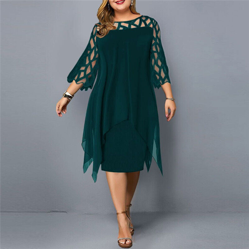 Elegante Midi-Jurk met Transparante Mouwen in Plus-Size | Ideaal voor Kerst- en Oudjaarsfeestjes - Beth