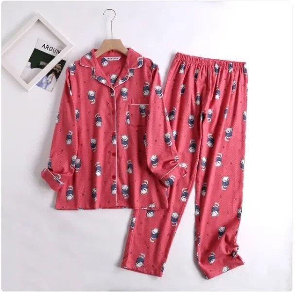 Tweedelige Katoenen Flanellen Pyjama Set | Comfortabele en Stijlvolle Nachtkleding - Morny